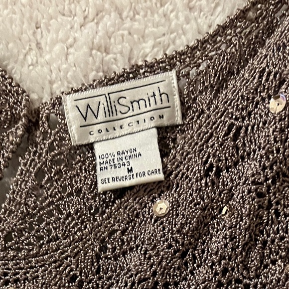 Will Smith Collections Light Brown Open Knit Sequins Sleeveless Sweater SZ M - Picture 4 of 5